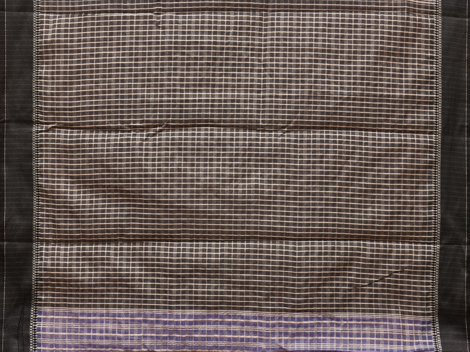 Blue and Black Bamboo Cotton Saree with Checks Design No Blouse - Global Threads