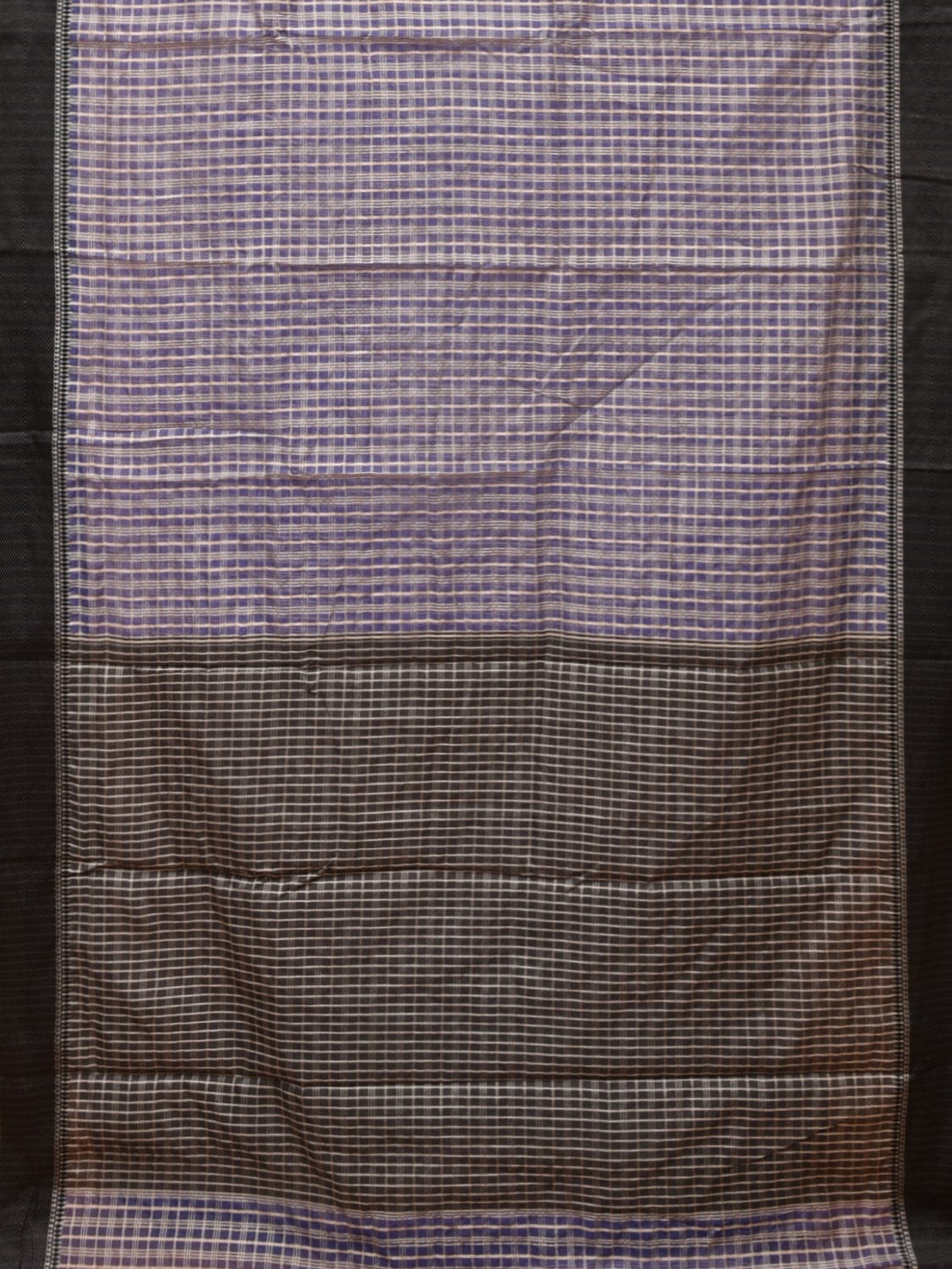 Blue and Black Bamboo Cotton Saree with Checks Design No Blouse - Global Threads
