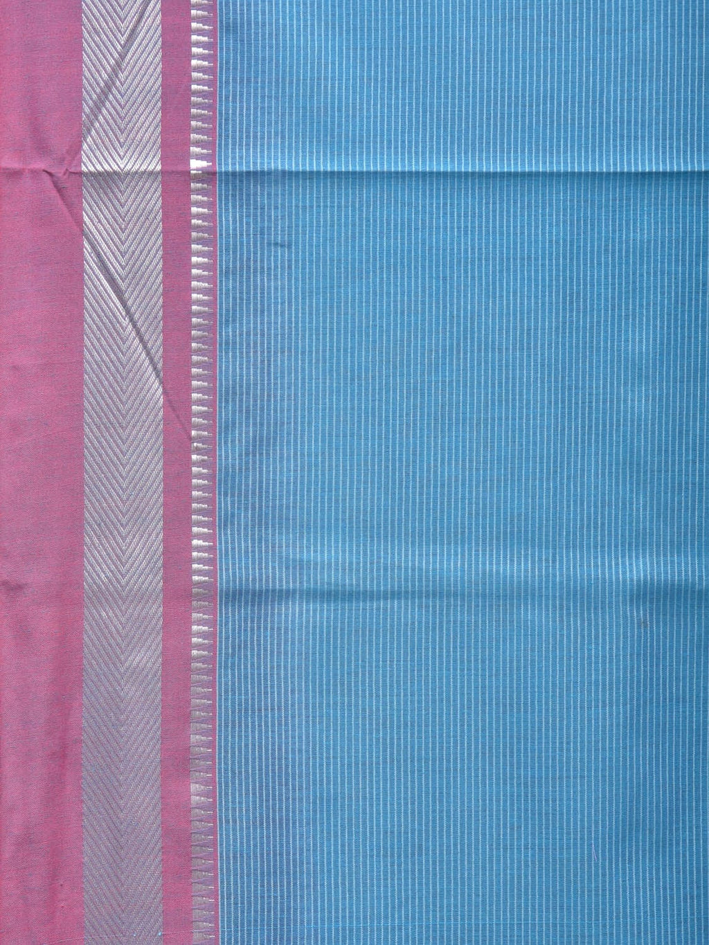 Blue and Pink Bamboo Cotton Saree with Strips Design No Blouse - Global Threads