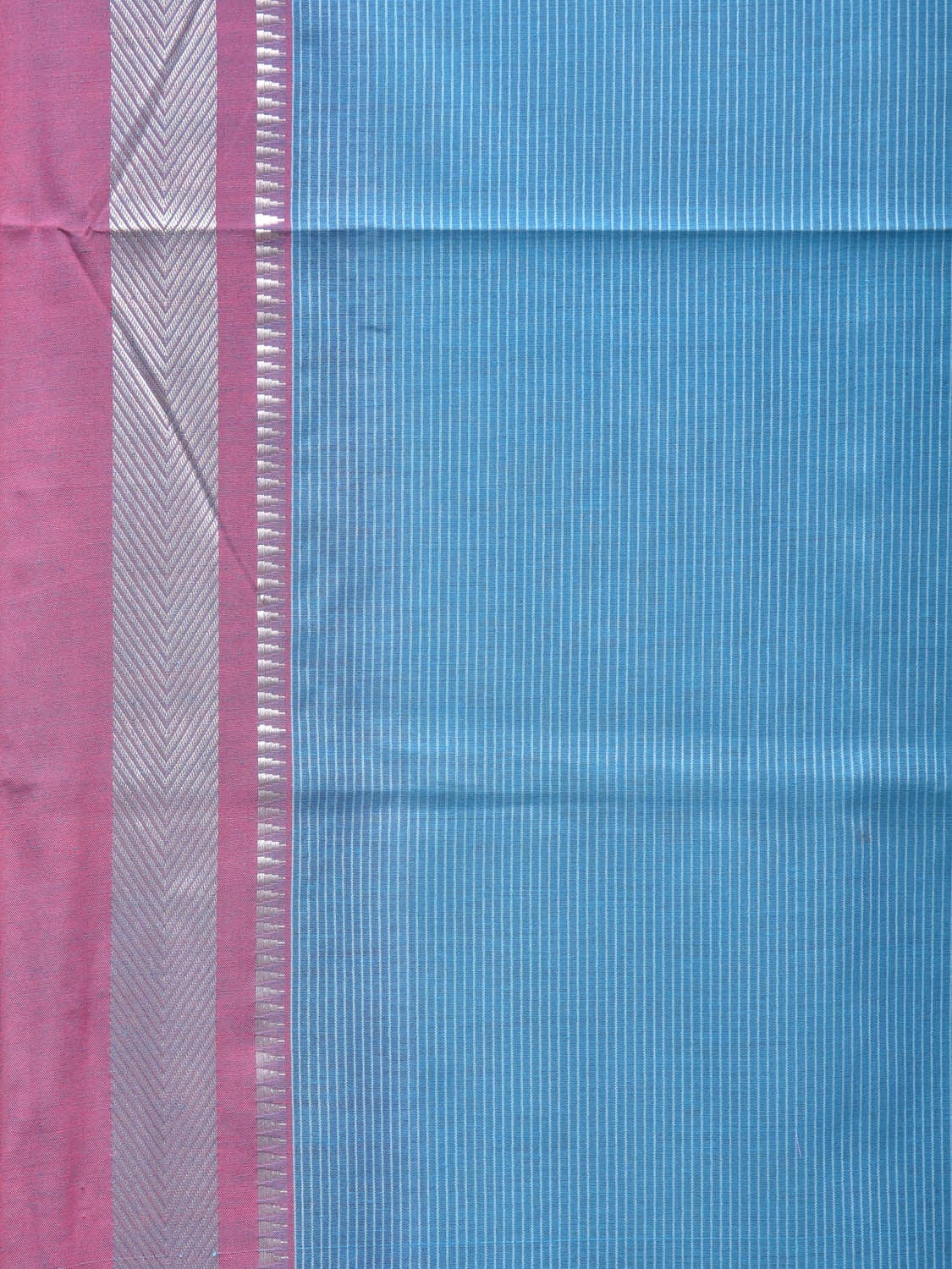 Blue and Pink Bamboo Cotton Saree with Strips Design No Blouse - Global Threads