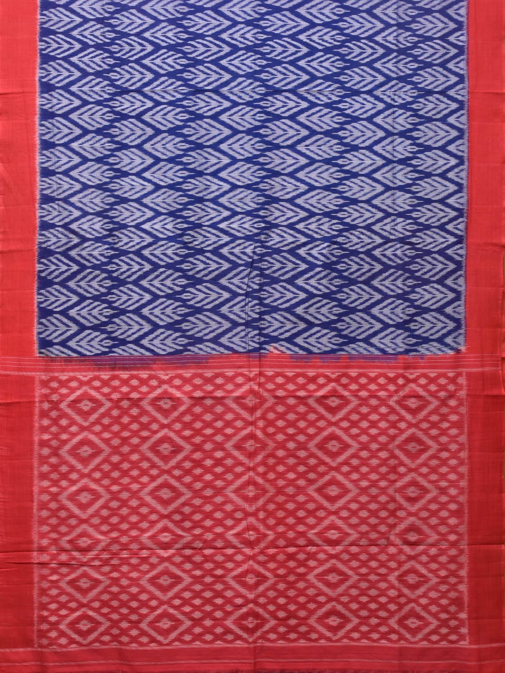 Blue and Red Pochampally Ikat Cotton Handloom Saree with All Over Design - Global Threads