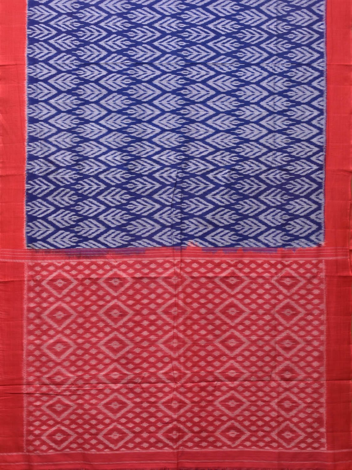 Blue and Red Pochampally Ikat Cotton Handloom Saree with All Over Design - Global Threads