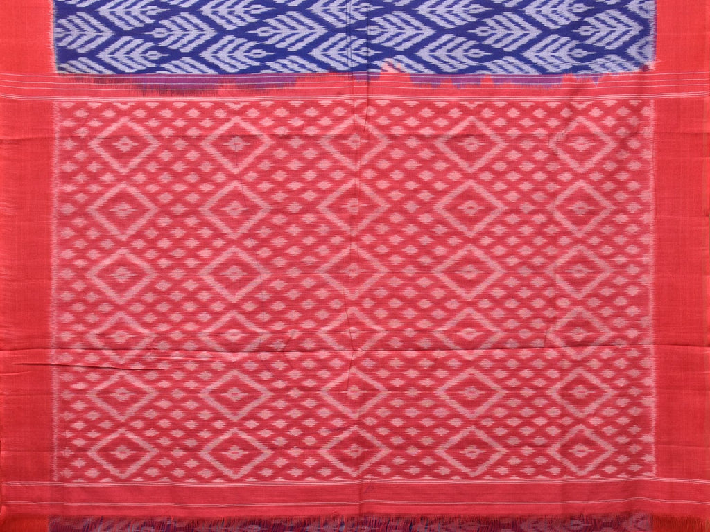 Blue and Red Pochampally Ikat Cotton Handloom Saree with All Over Design - Global Threads