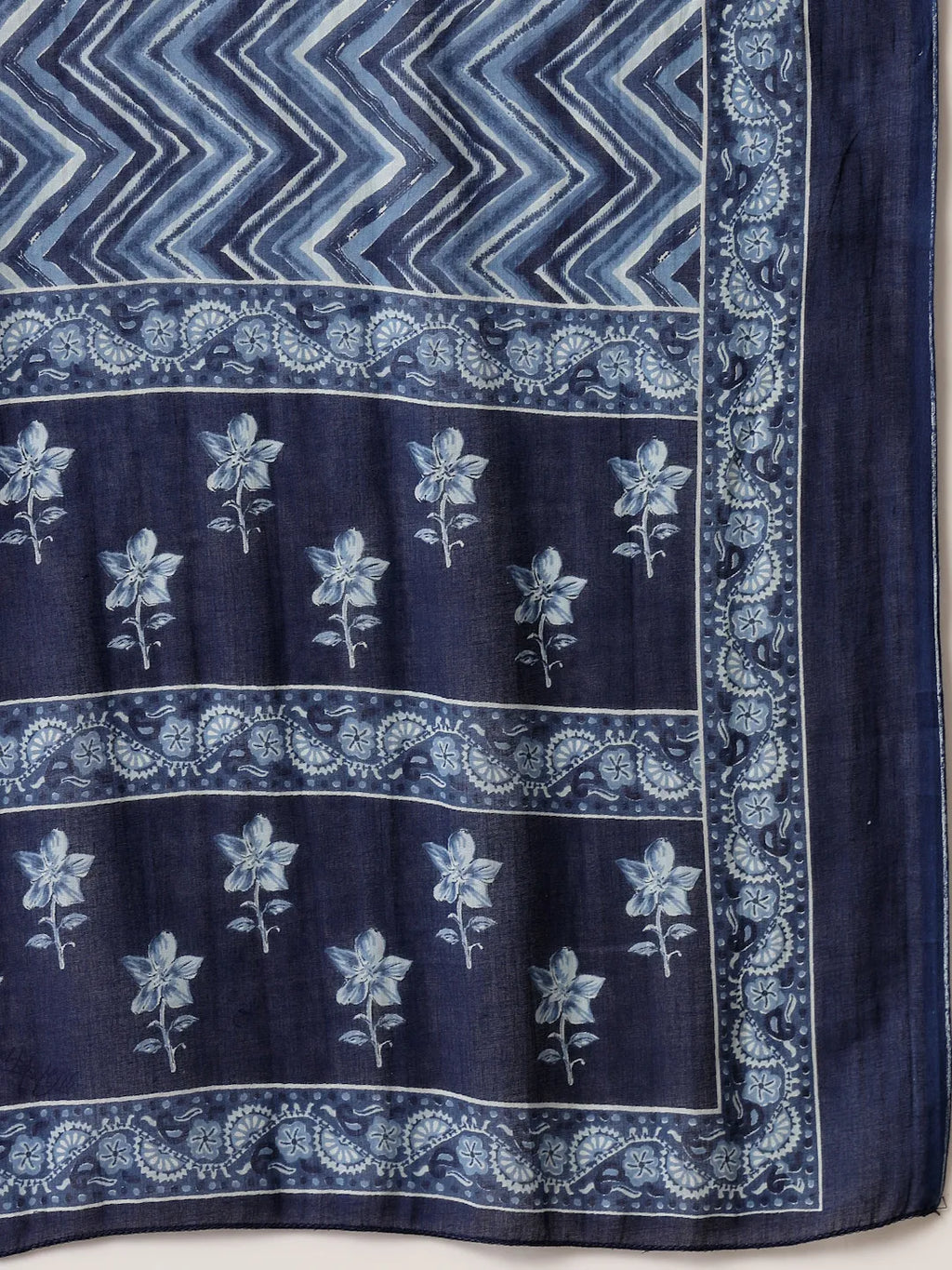Yufta Blue Floral Sequins-Work Pure Cotton Kurta Dupatta Pant Set