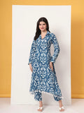 Yufta Blue Ikat Pure Cotton High Low Cord Set