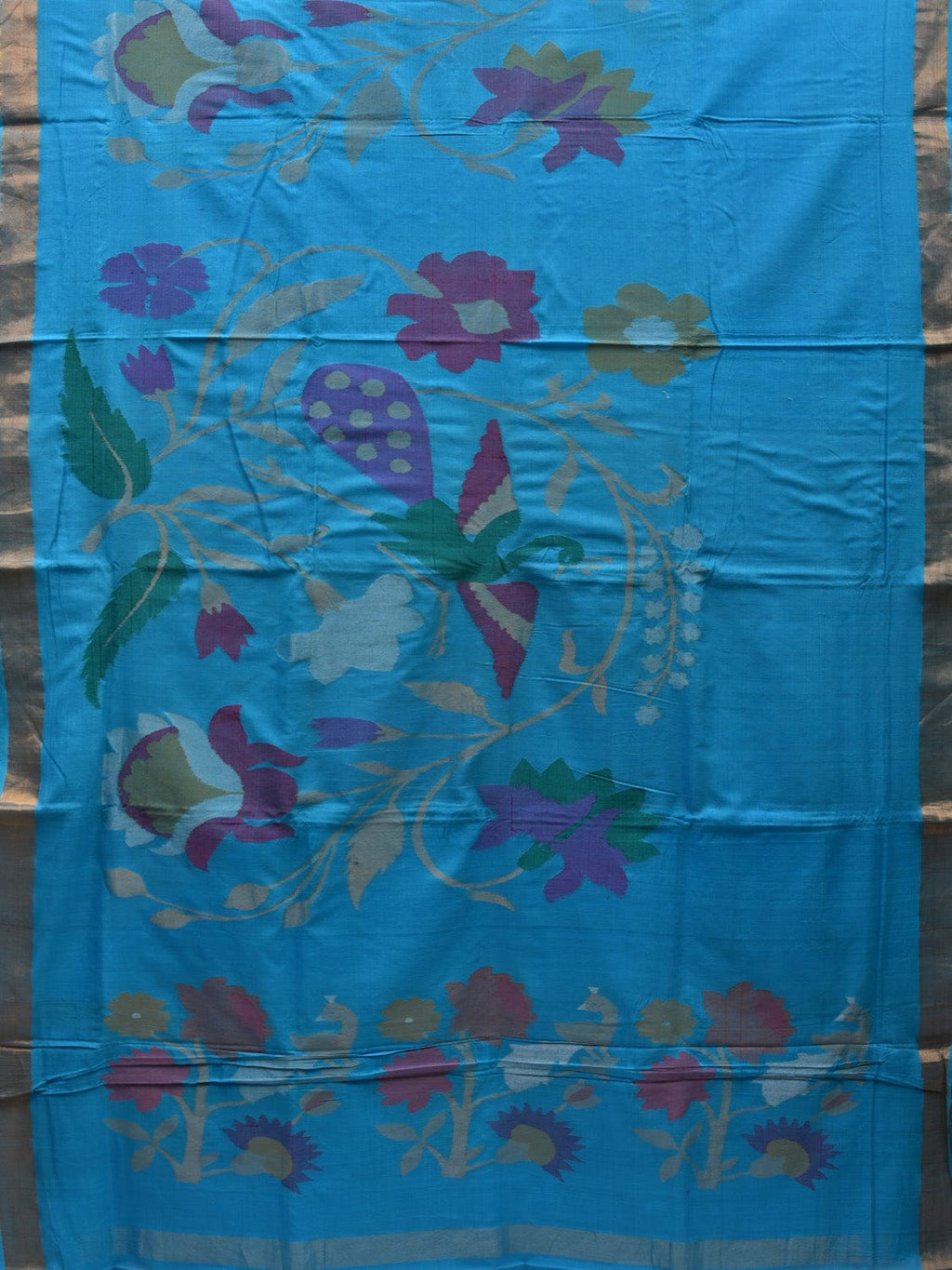 Blue Khadi Cotton Handloom Saree with Pallu and Border Design - Global Threads