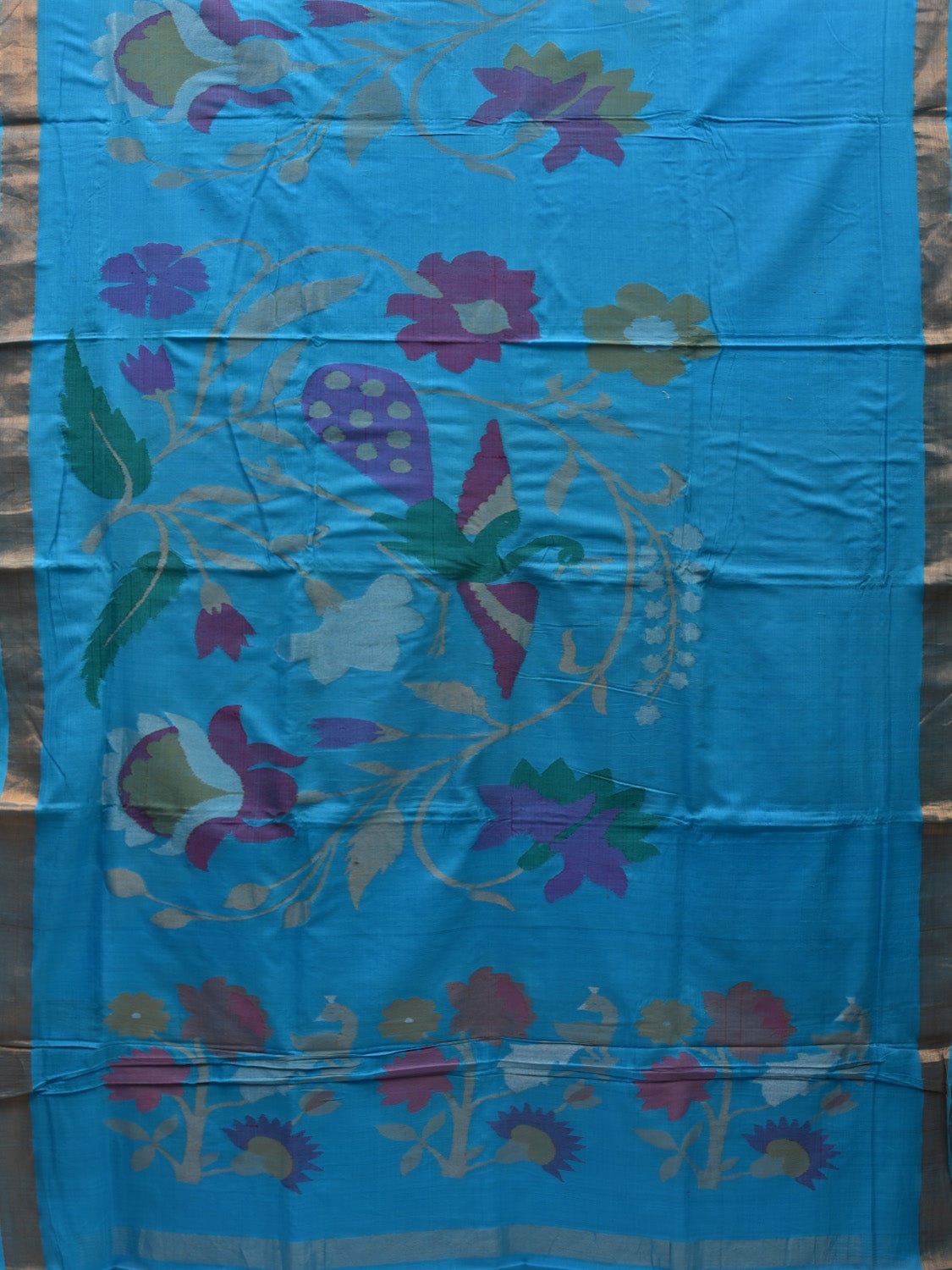Blue Khadi Cotton Handloom Saree with Pallu and Border Design - Global Threads