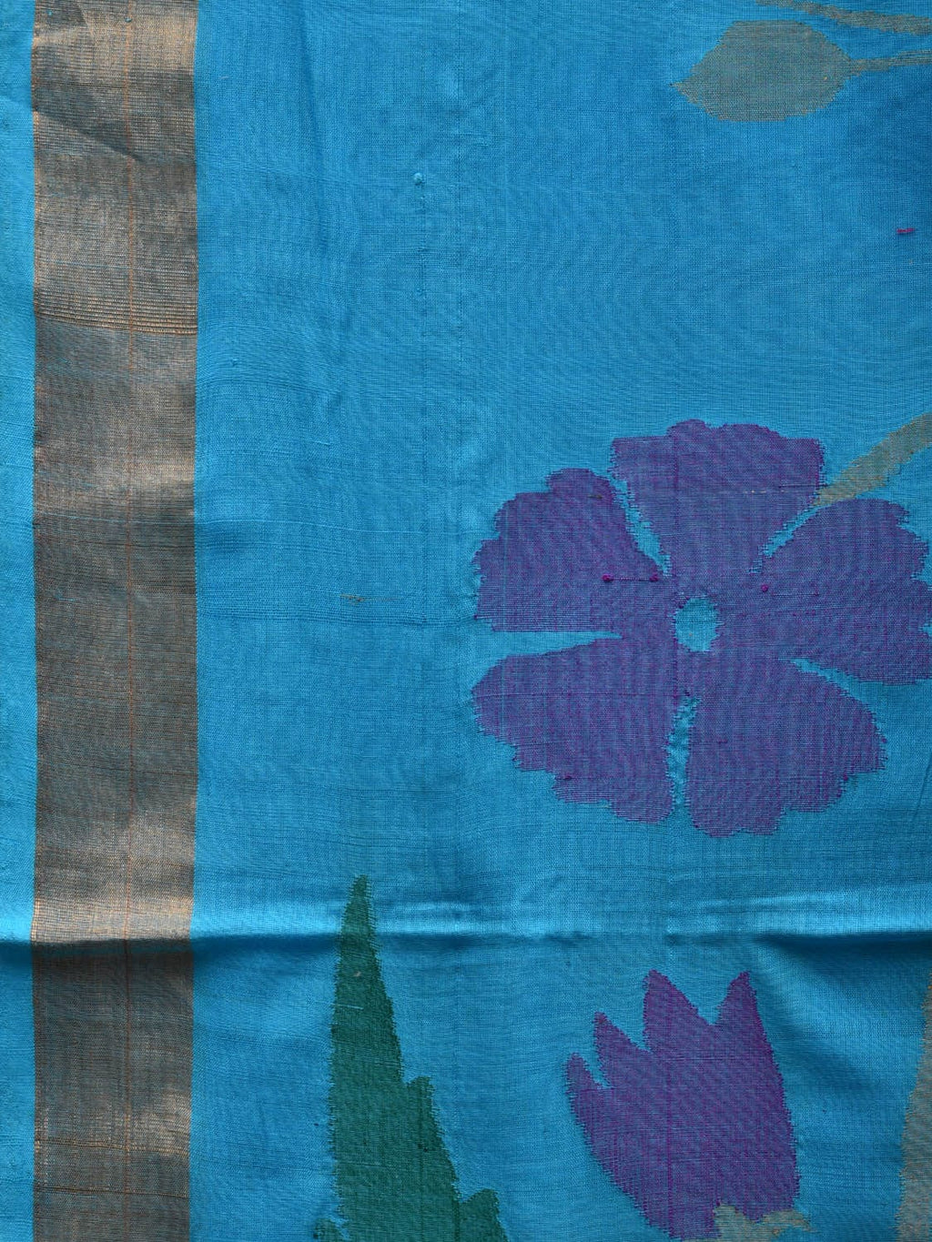 Blue Khadi Cotton Handloom Saree with Pallu and Border Design - Global Threads