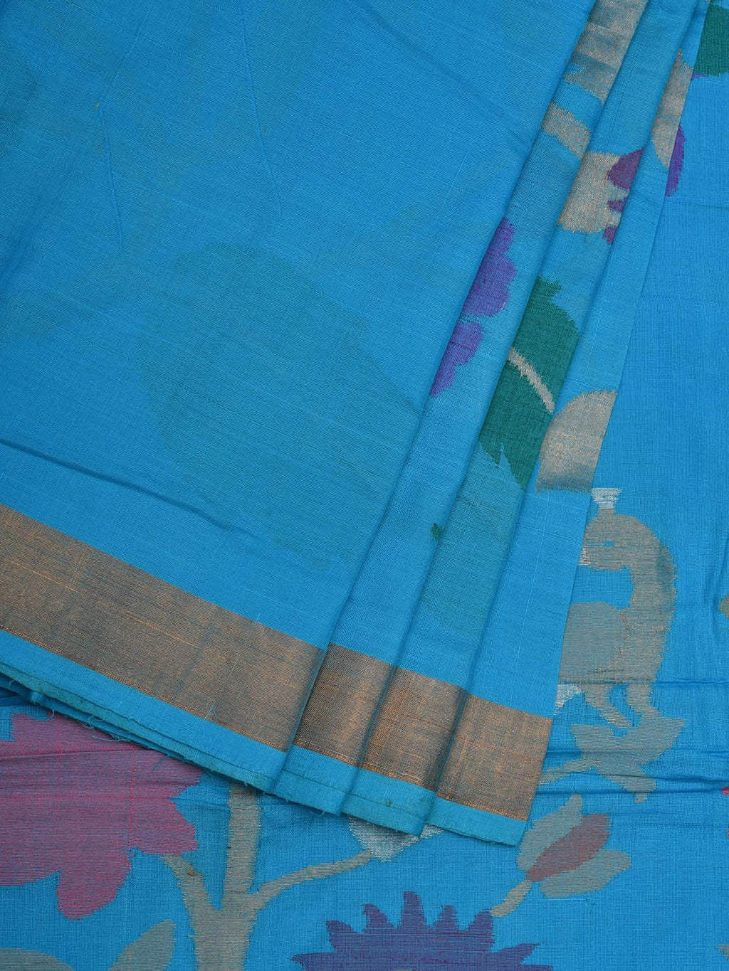 Blue Khadi Cotton Handloom Saree with Pallu and Border Design - Global Threads