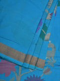 Blue Khadi Cotton Handloom Saree with Pallu and Border Design - Global Threads