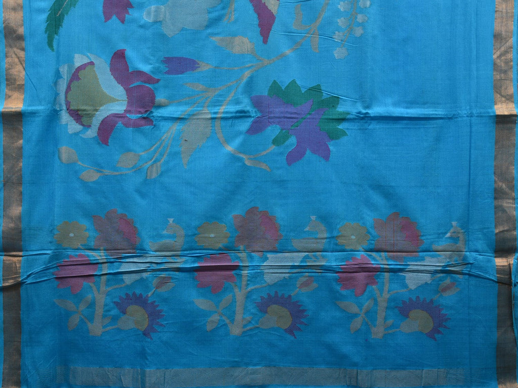 Blue Khadi Cotton Handloom Saree with Pallu and Border Design - Global Threads