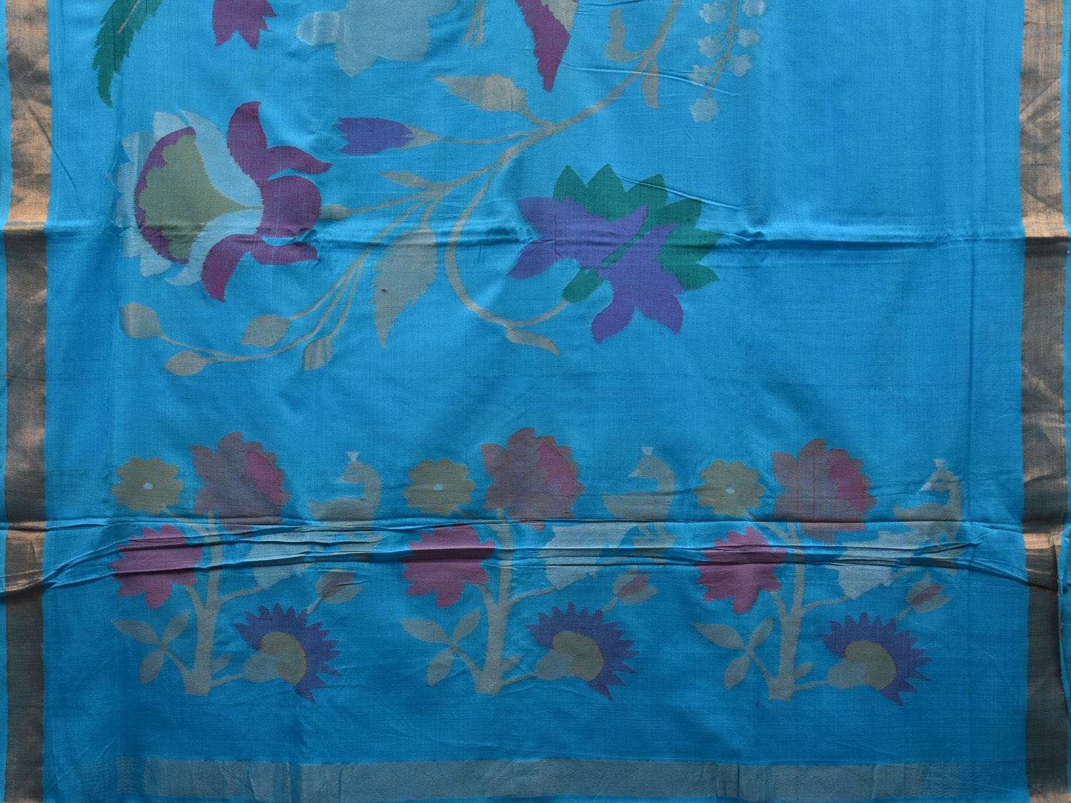 Blue Khadi Cotton Handloom Saree with Pallu and Border Design - Global Threads