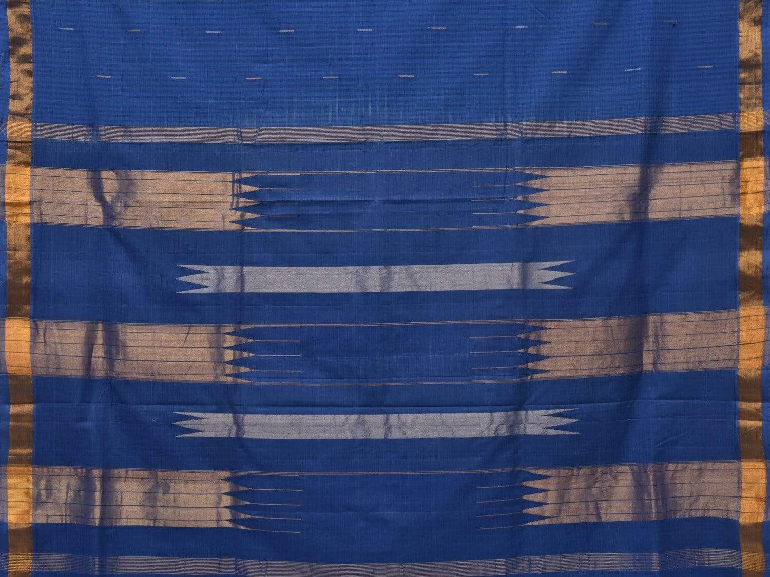 Blue Khadi Cotton Handloom Saree with Zari Strips Design - Global Threads
