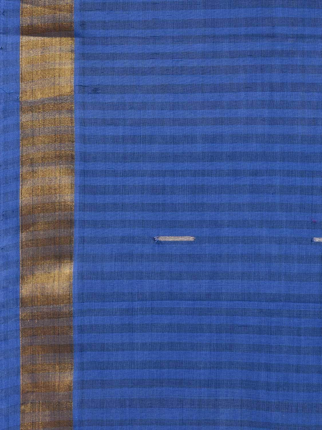 Blue Khadi Cotton Handloom Saree with Zari Strips Design - Global Threads
