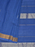 Blue Khadi Cotton Handloom Saree with Zari Strips Design - Global Threads