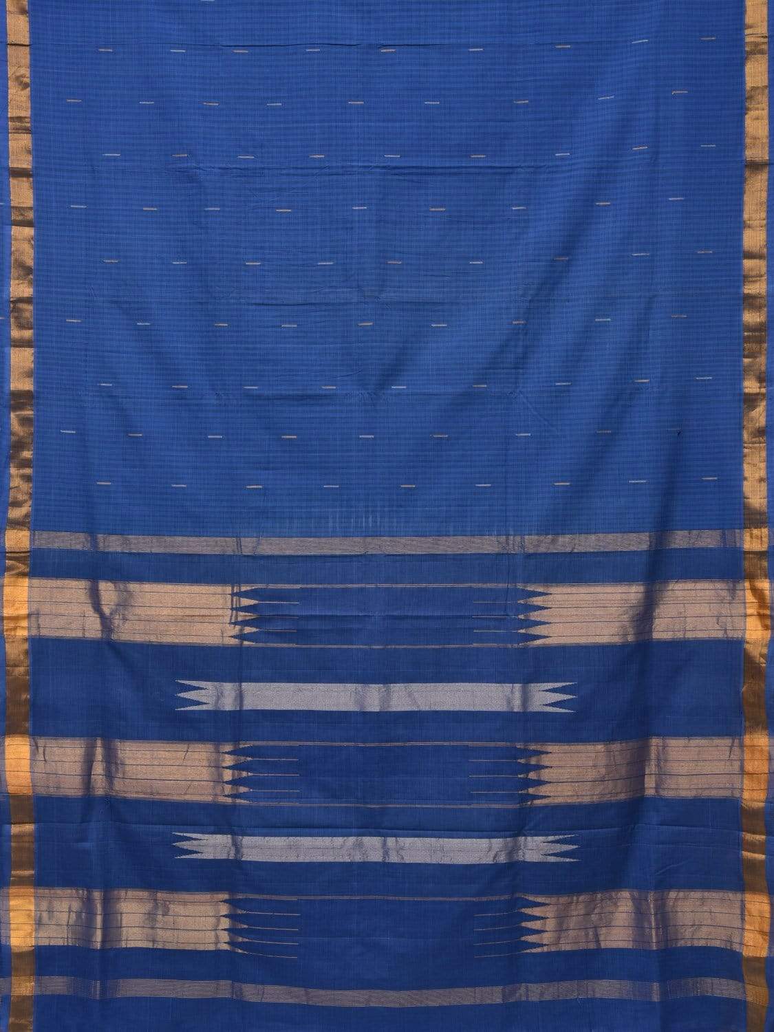 Blue Khadi Cotton Handloom Saree with Zari Strips Design - Global Threads