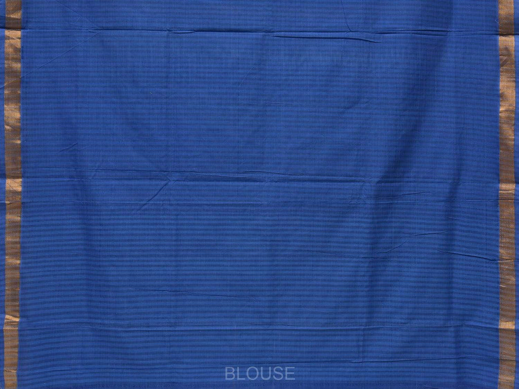 Blue Khadi Cotton Handloom Saree with Zari Strips Design - Global Threads