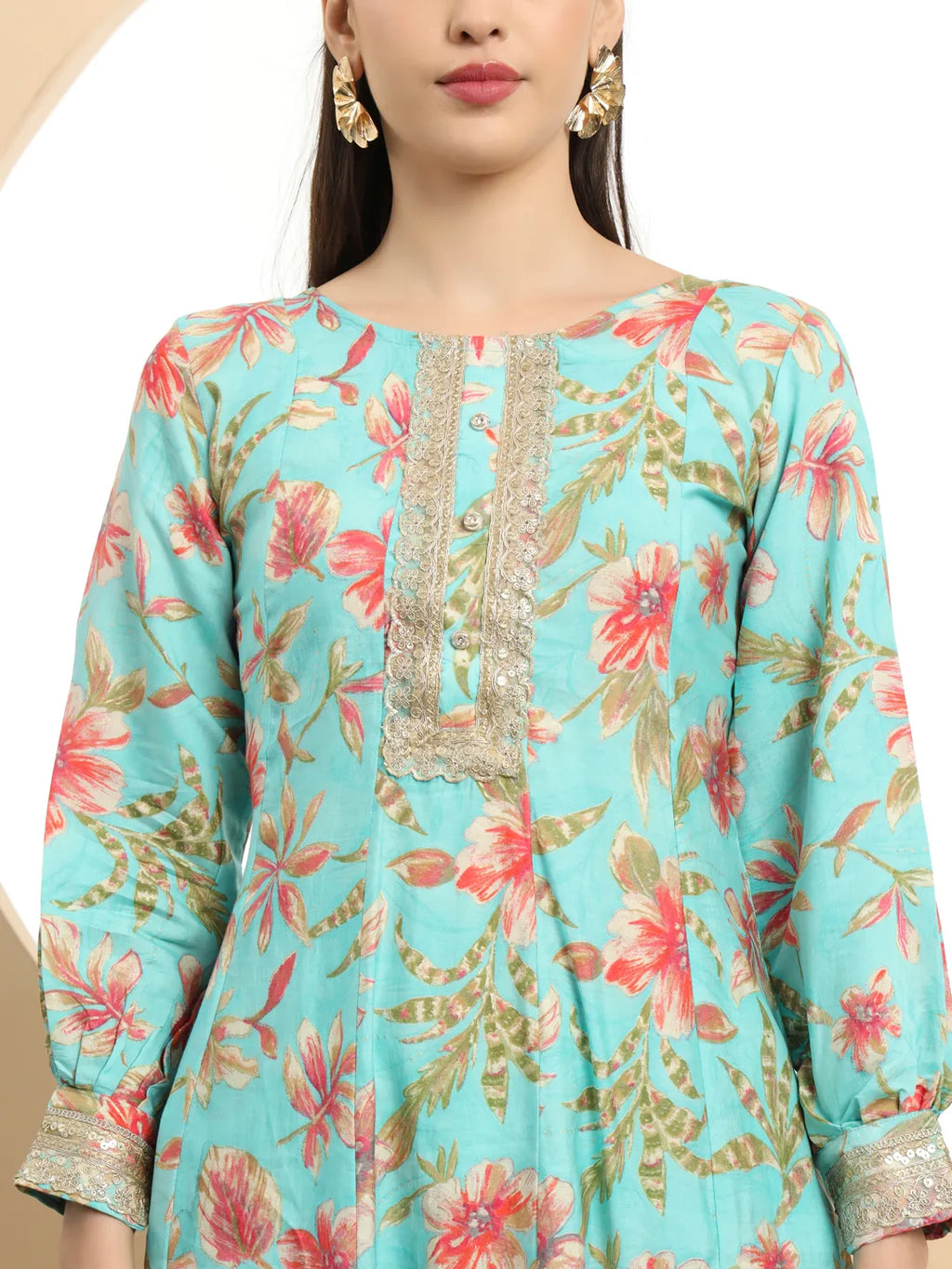 Yufta Blue Printed Silk Embroidered Kurta Dupatta Set
