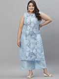 Sztori Plus Size Printed Gotta Patti Straight Kurta with Palazzos