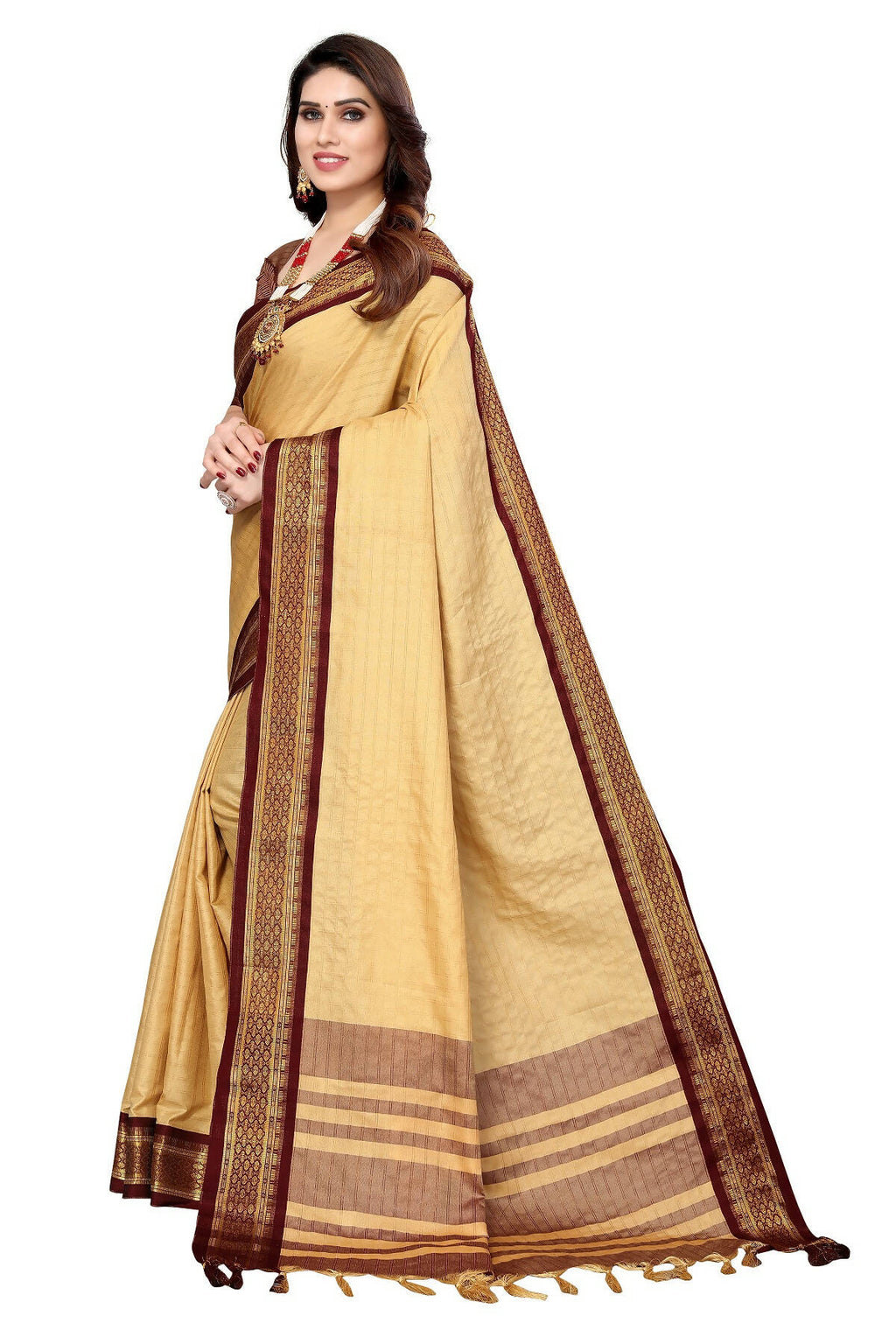 Vamika Weaving Cream Cotton Silk Saree