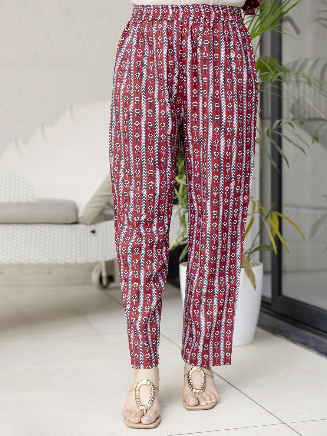 The52 Maroon Women's Gorgeous Rayon Fabric Printed Work Flared Kurta, Pant and Dupatta Set