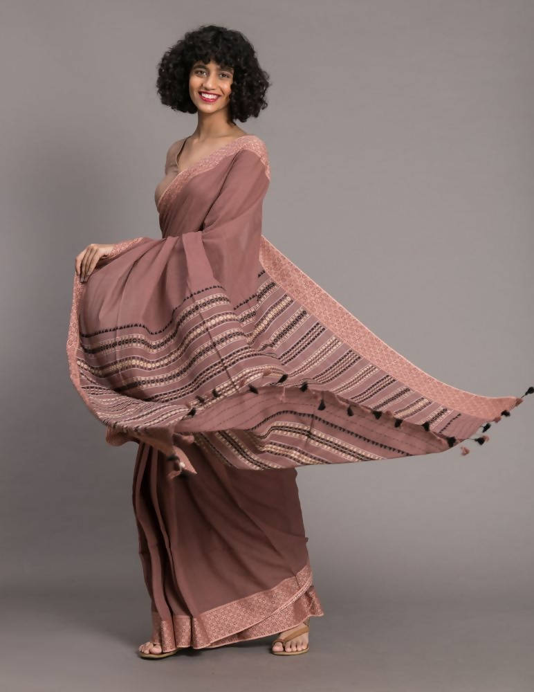 Suta Brown Handloom Pure Cotton Saree