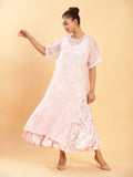 BohoJazz Bohemian Signature Layered Maxi Dress with Motif - Pink