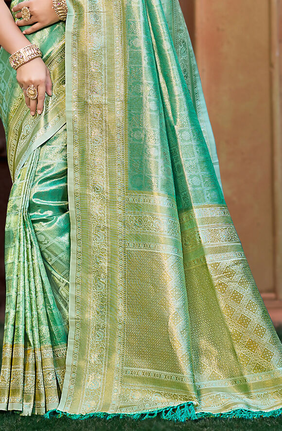 Sangam Prints Green Kanjivaram Silk Woven Work Traditional Saree