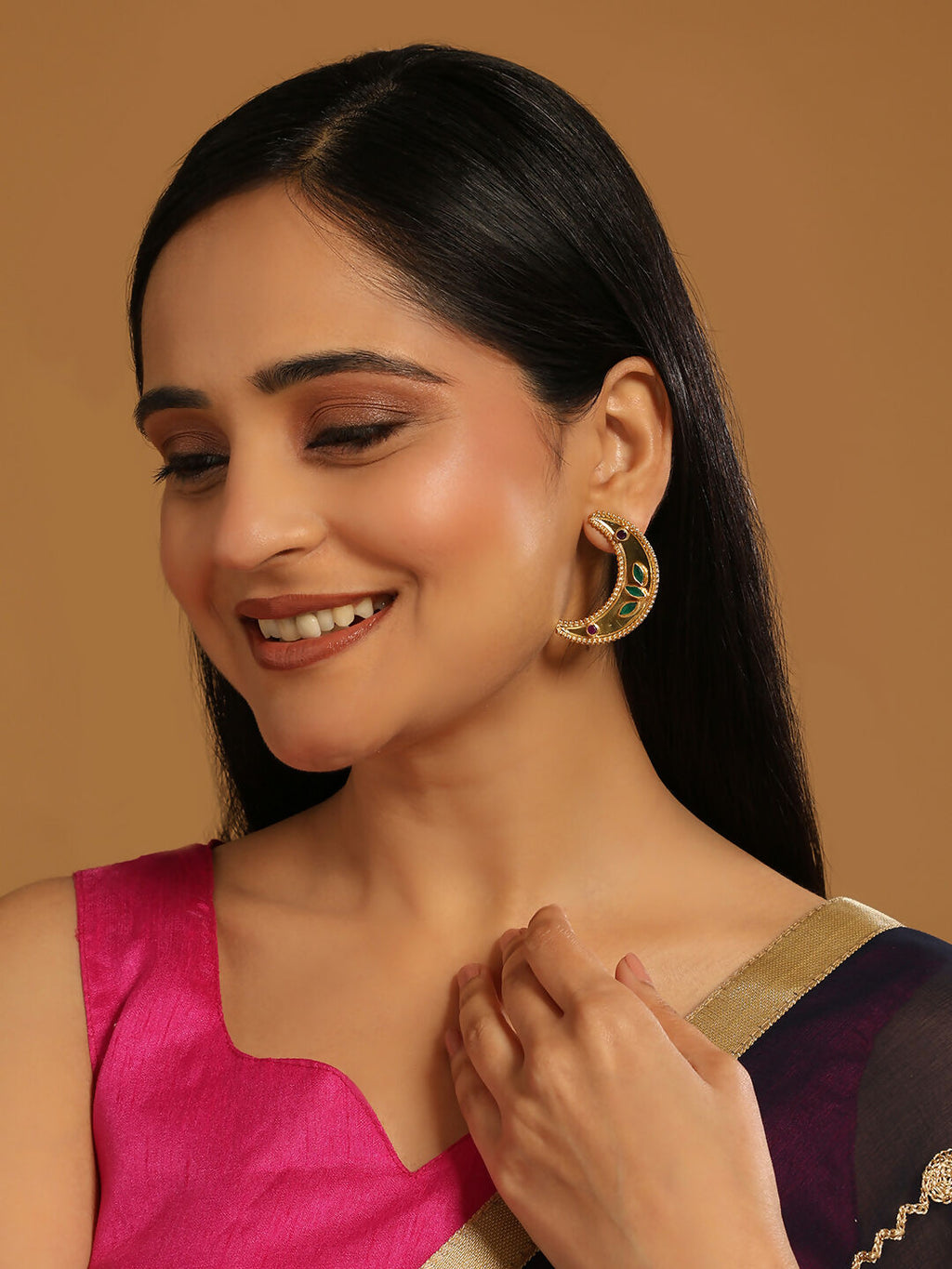 Nuyug 22K Gold Plated Green Lunar Earrings