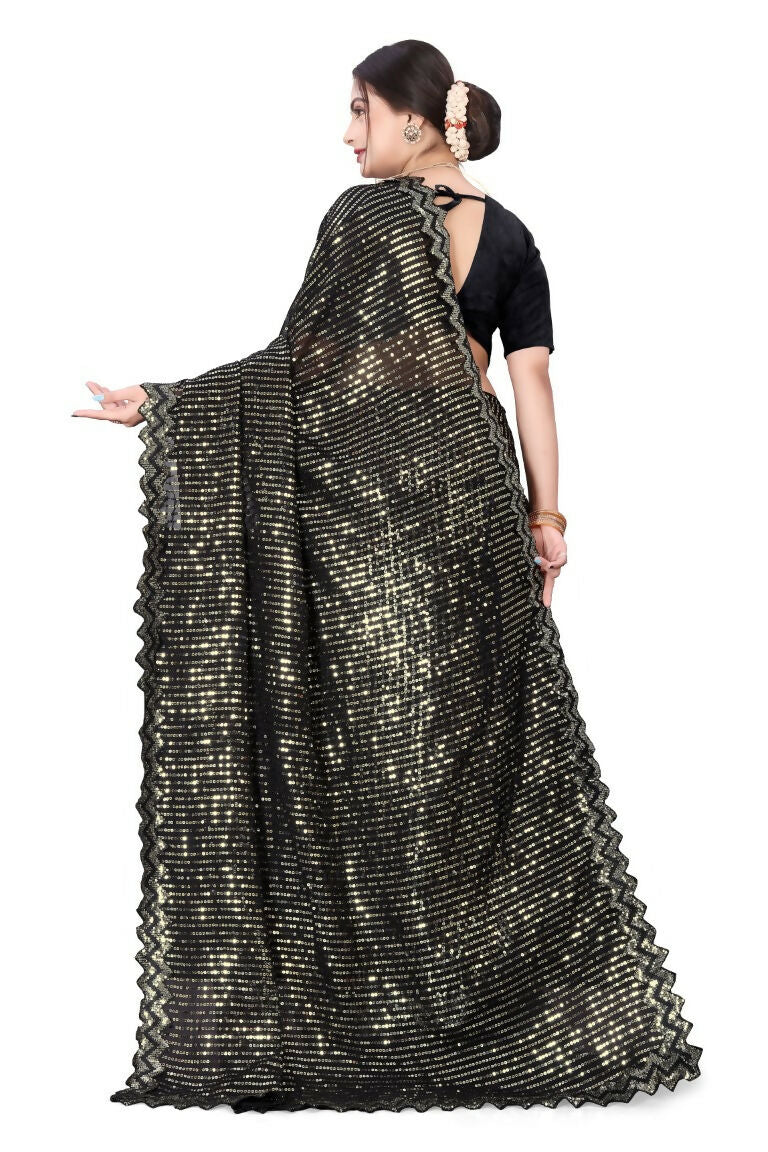 Dishitha Creation Indian Women's Designer Georgette Sequence Saree - Green
