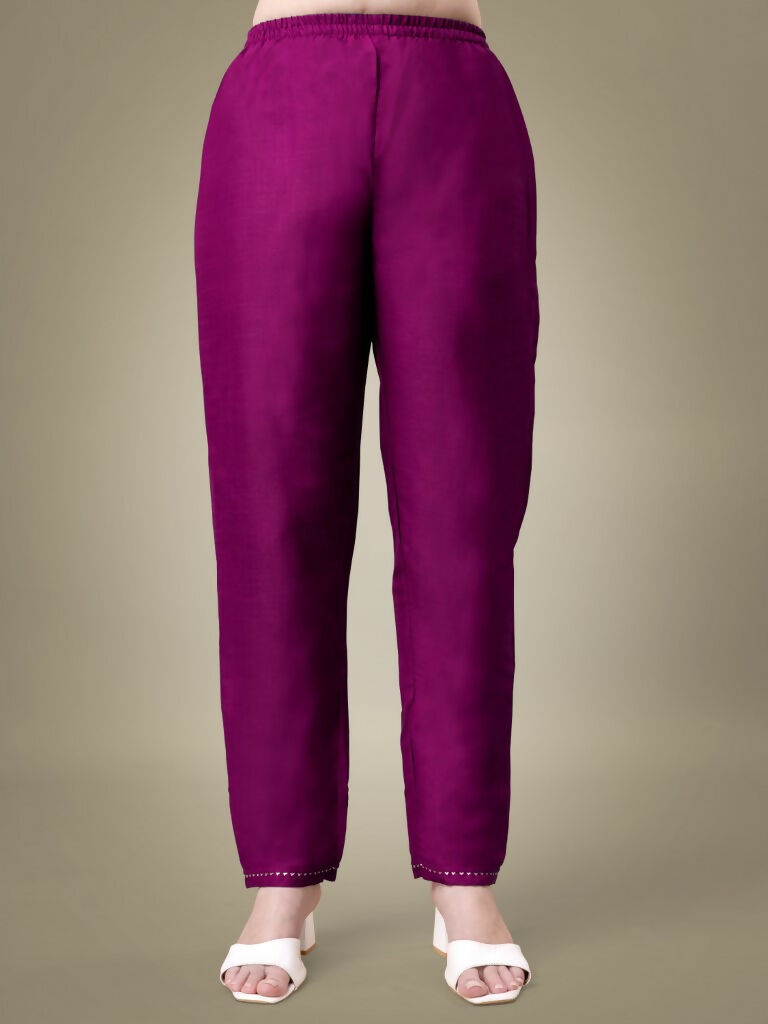 Jyoti Fashion Women's Purple Cotton Blend Embroidery & Sequence work Kurta with Trouser & Dupatta