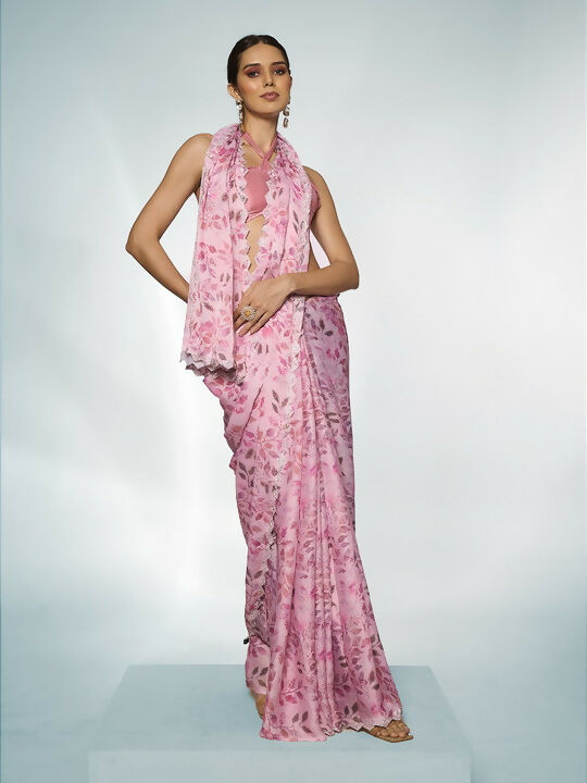 Pink Satin Georgette Designer Printed Saree - Shezlin