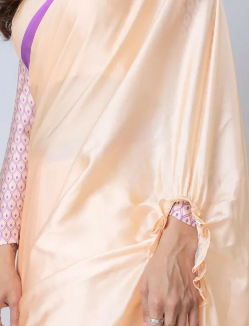 Vastranavya Peach Mandala Print Free Hand Ready to Wear Saree