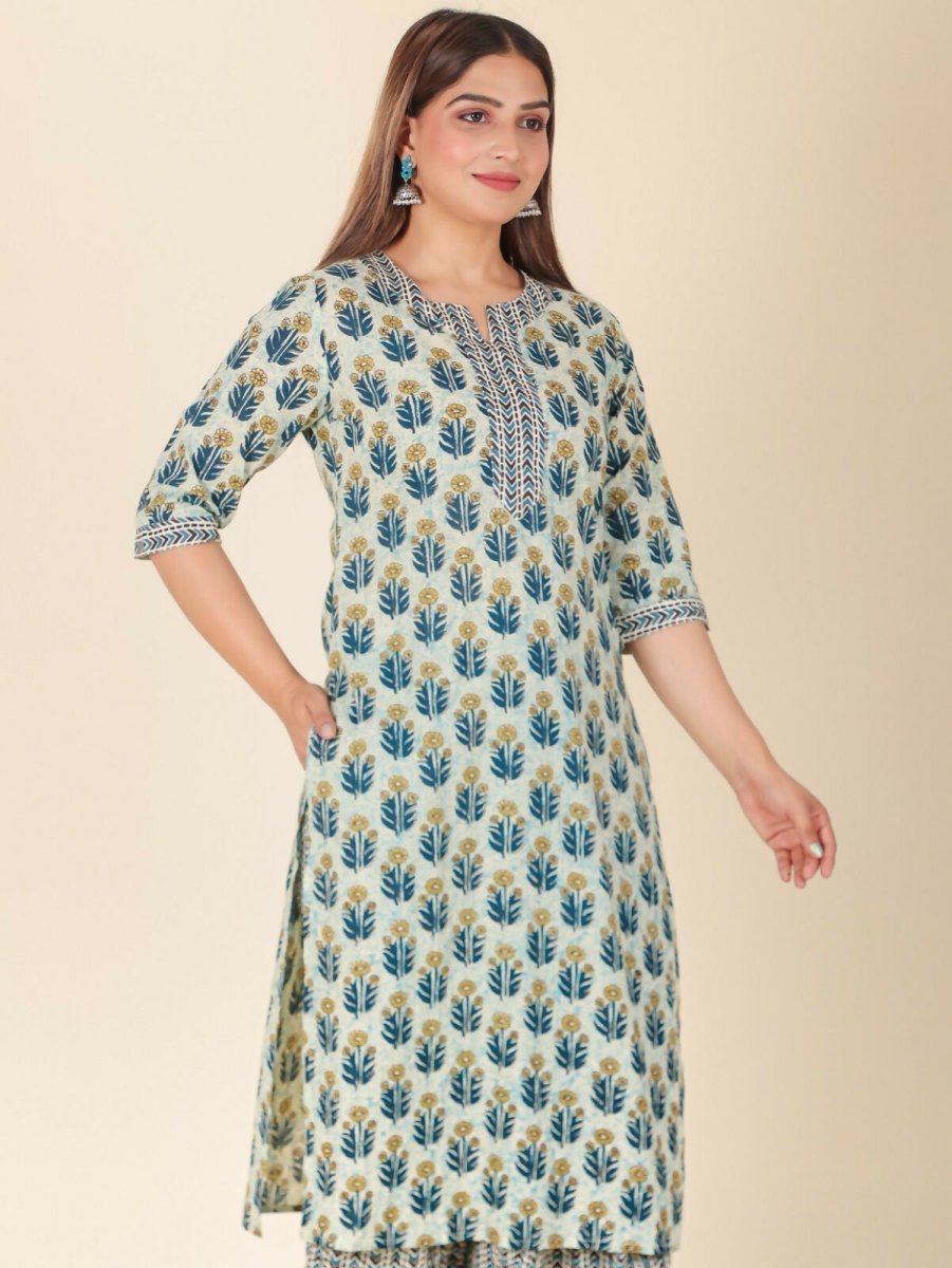 Aramya Cream Soft Cotton Floral Straight Kurta for Women