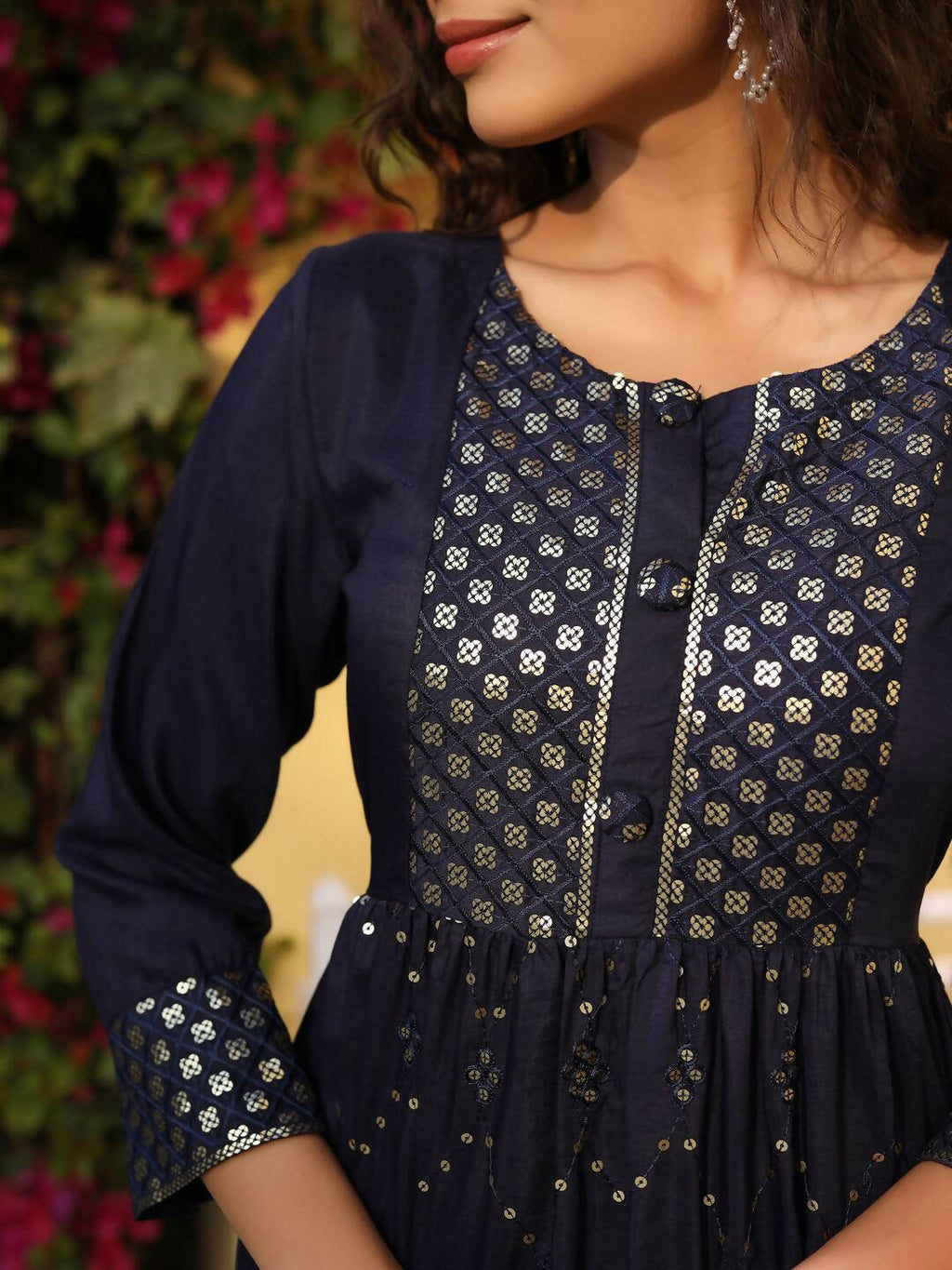 Juniper Women's Navy Festive Embroidered Flared Dress