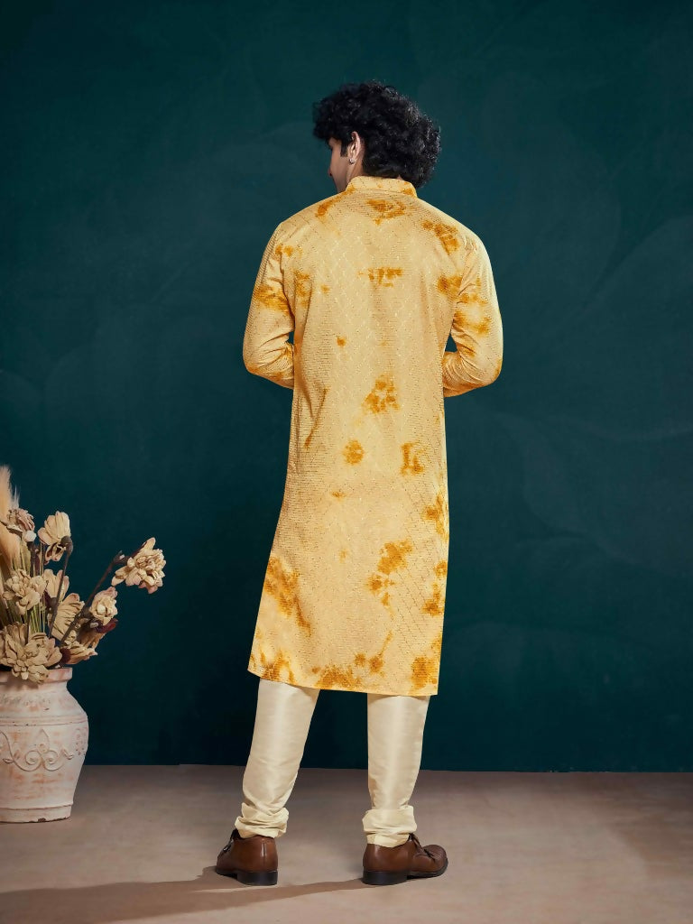 Yellow Viscose Designer Sequance Embroidery Work Men's Kurta Set - Mahotsav