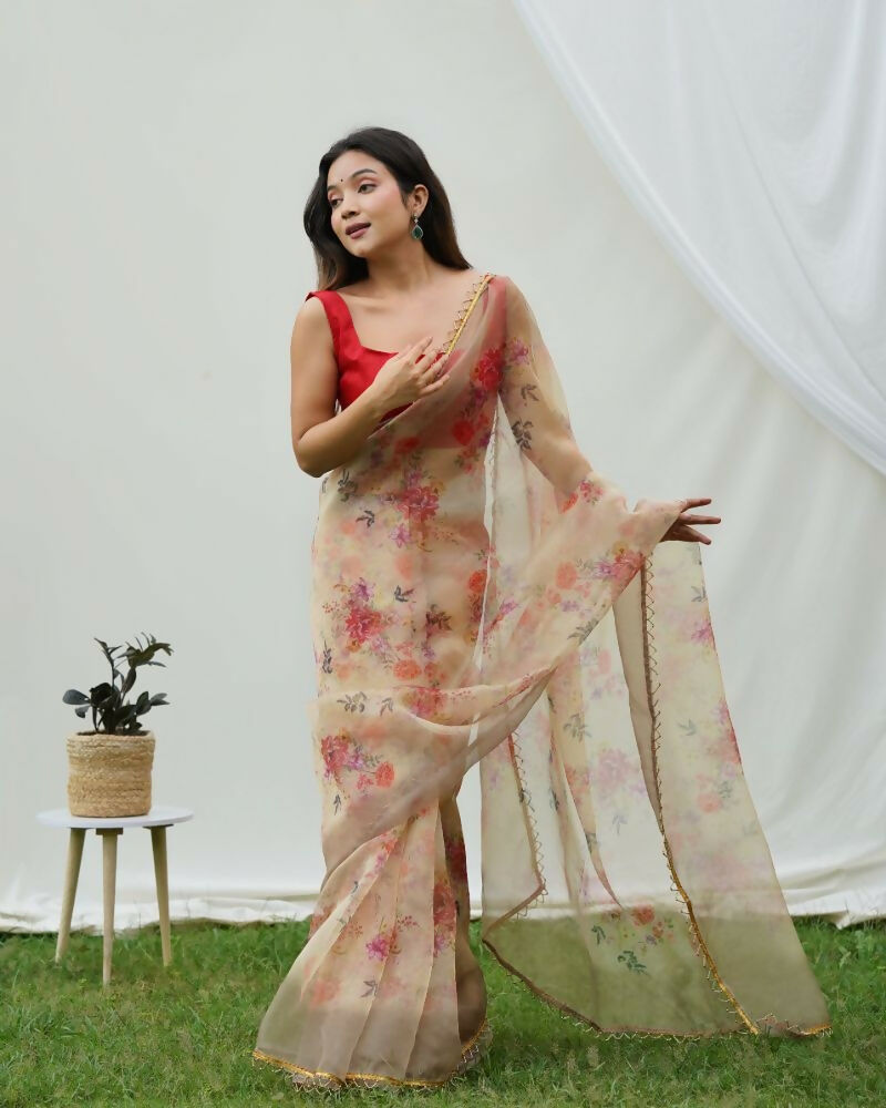 Vamsee Shanaya Brown Organza Saree