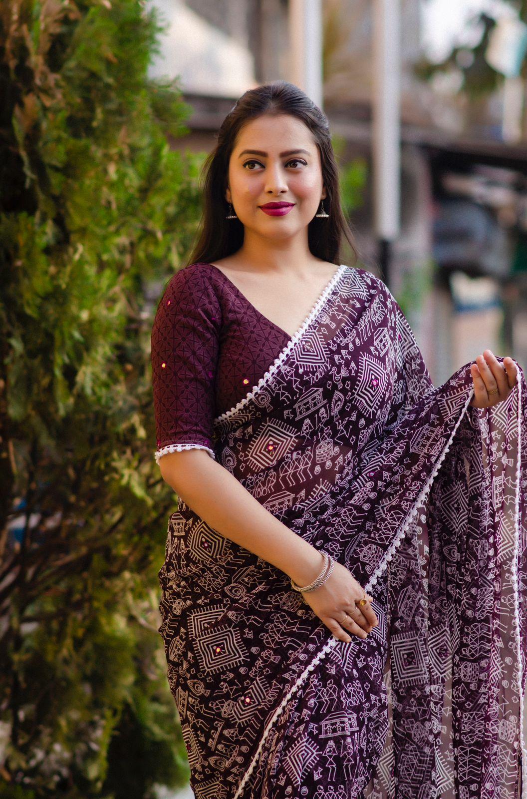 Jambali Poly Georgette Ethnic Motifs Saree with Unstitched Blouse - Hiral Fashion