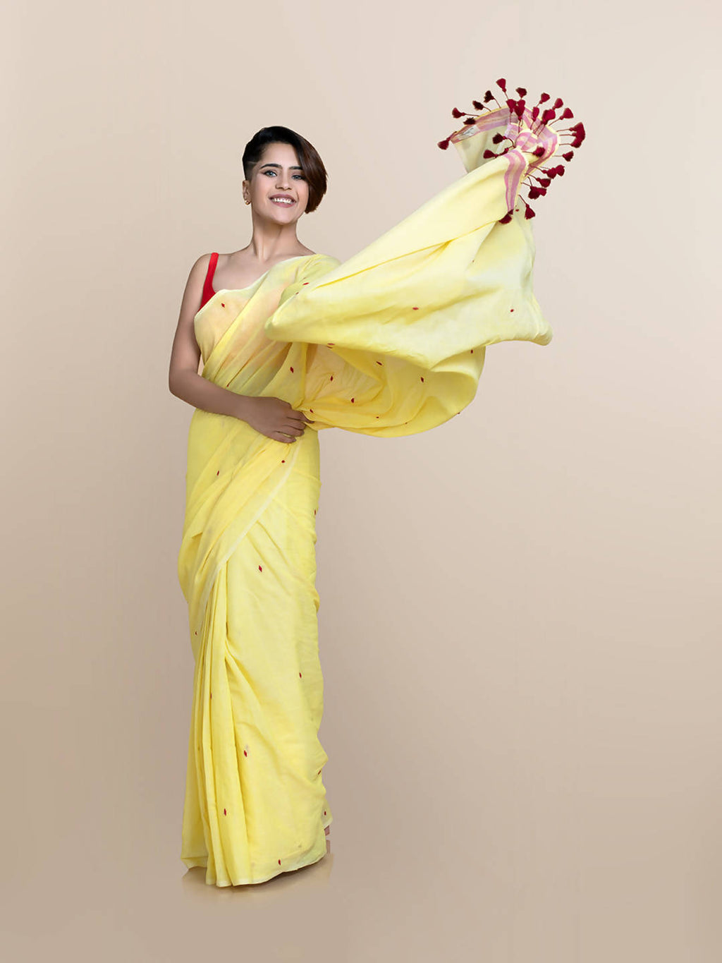 Suta Yellow Maroon Pure Cotton Saree