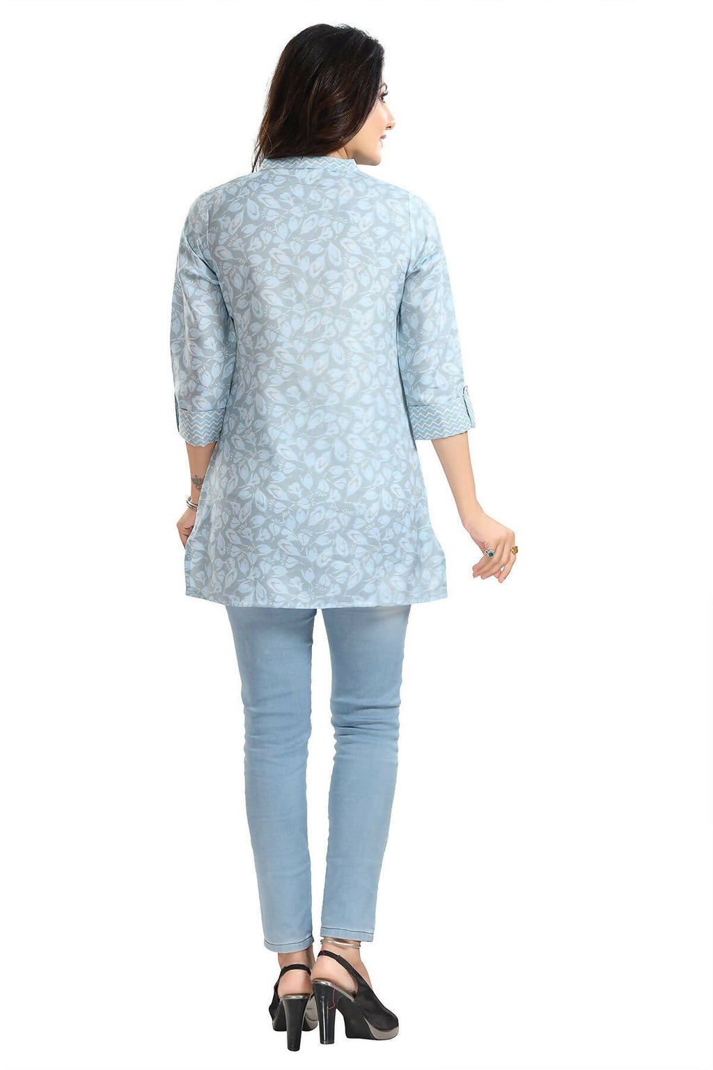 Snehal Creations Pretty Pastel Blue Rayon Short Kurti Tunic Top