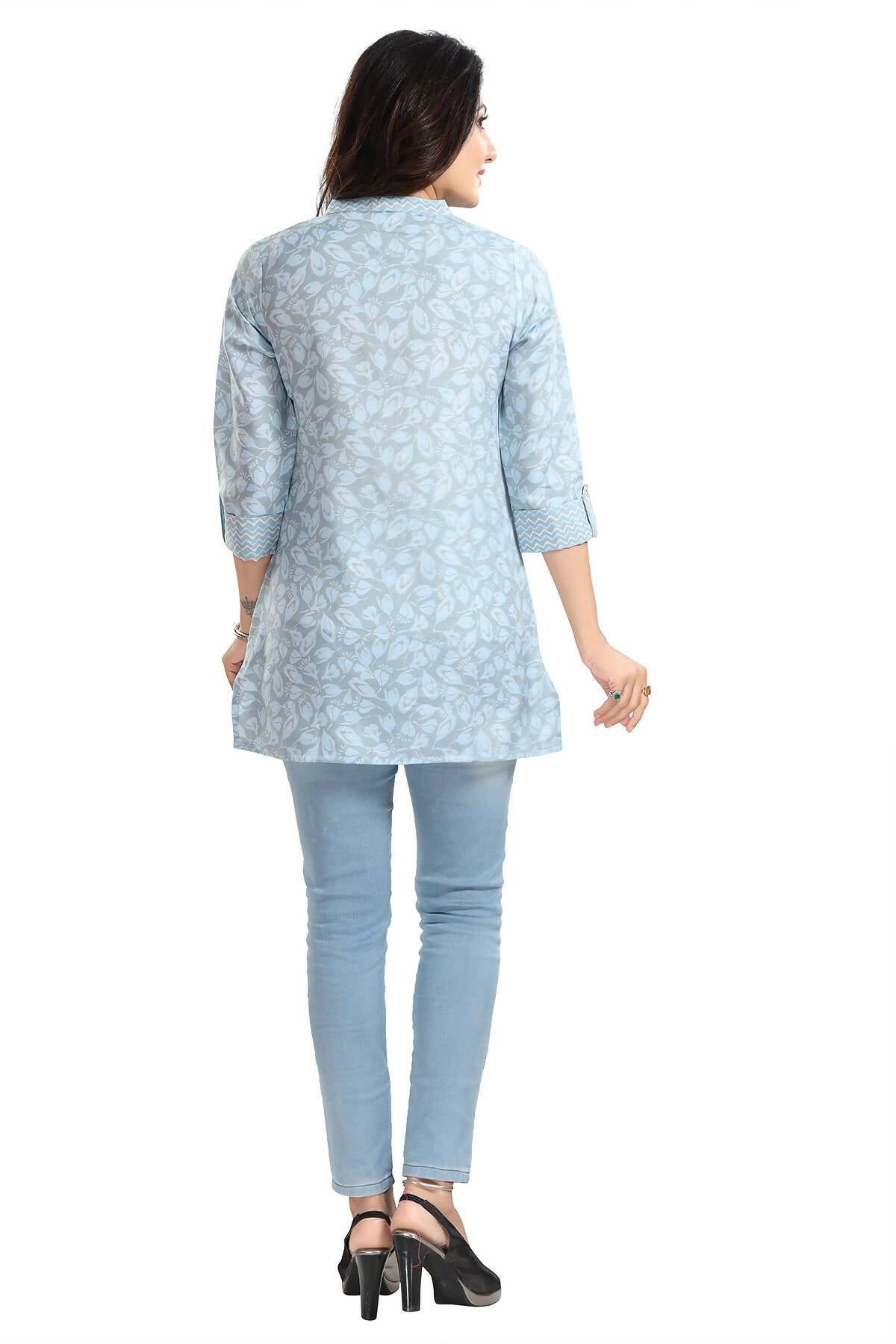 Snehal Creations Pretty Pastel Blue Rayon Short Kurti Tunic Top