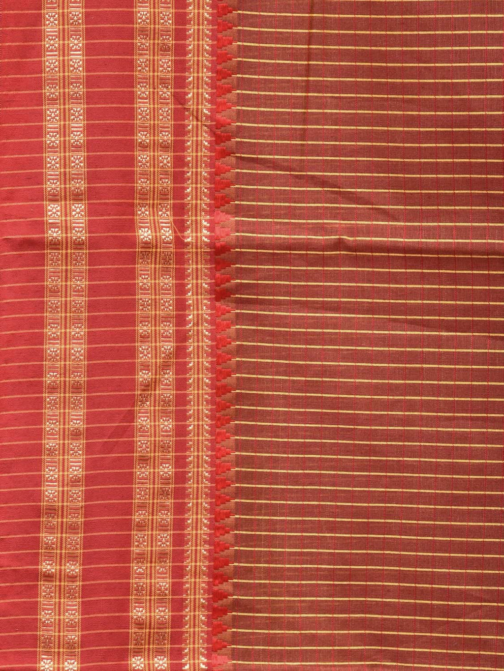 Brown and Rust Bamboo Cotton Saree with Checks Design No Blouse - Global Threads