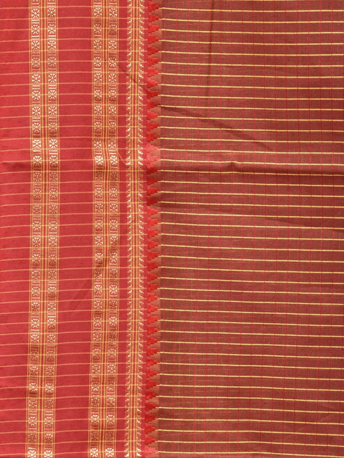 Brown and Rust Bamboo Cotton Saree with Checks Design No Blouse - Global Threads