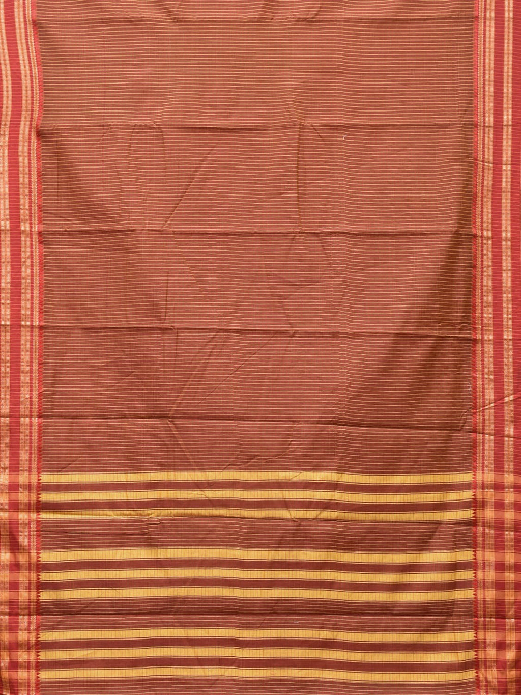 Brown and Rust Bamboo Cotton Saree with Checks Design No Blouse - Global Threads