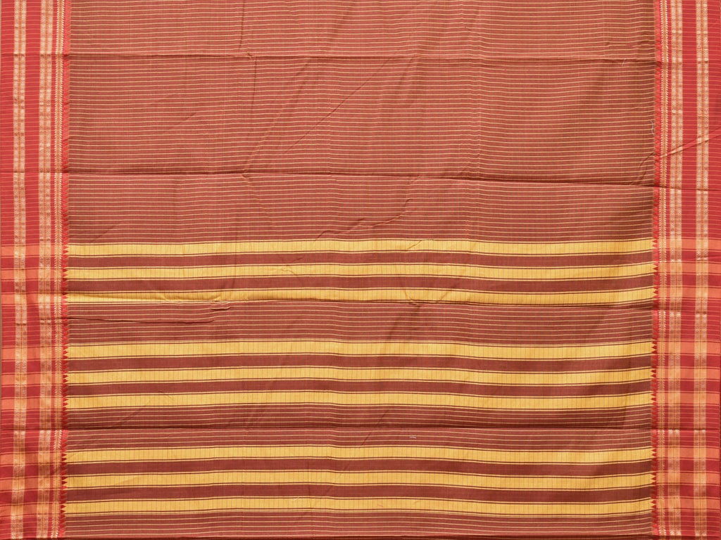 Brown and Rust Bamboo Cotton Saree with Checks Design No Blouse - Global Threads