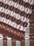 Brown Pochampally Ikat Cotton Handloom Saree with Strips Design No Blouse - Global Threads