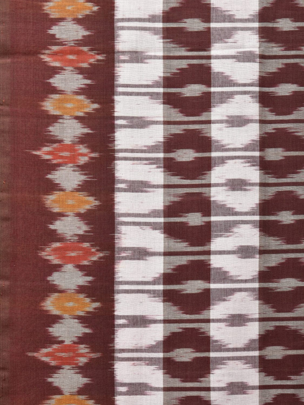 Brown Pochampally Ikat Cotton Handloom Saree with Strips Design No Blouse - Global Threads