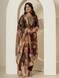 Yufta Brown Tissue Kurta Dupatta Pant Set