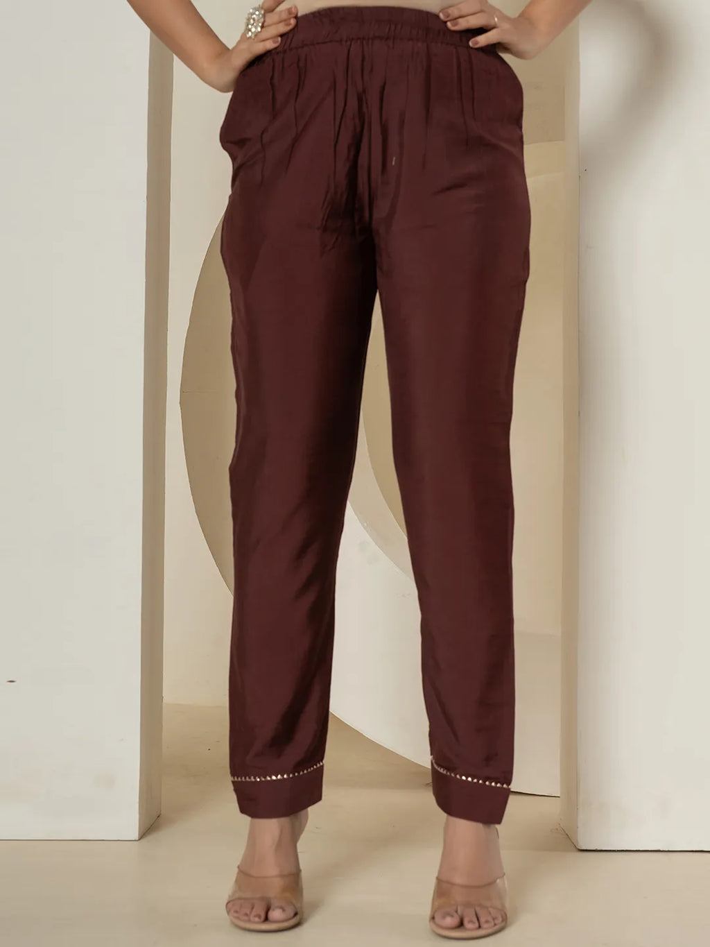 Yufta Brown Tissue Kurta Dupatta Pant Set