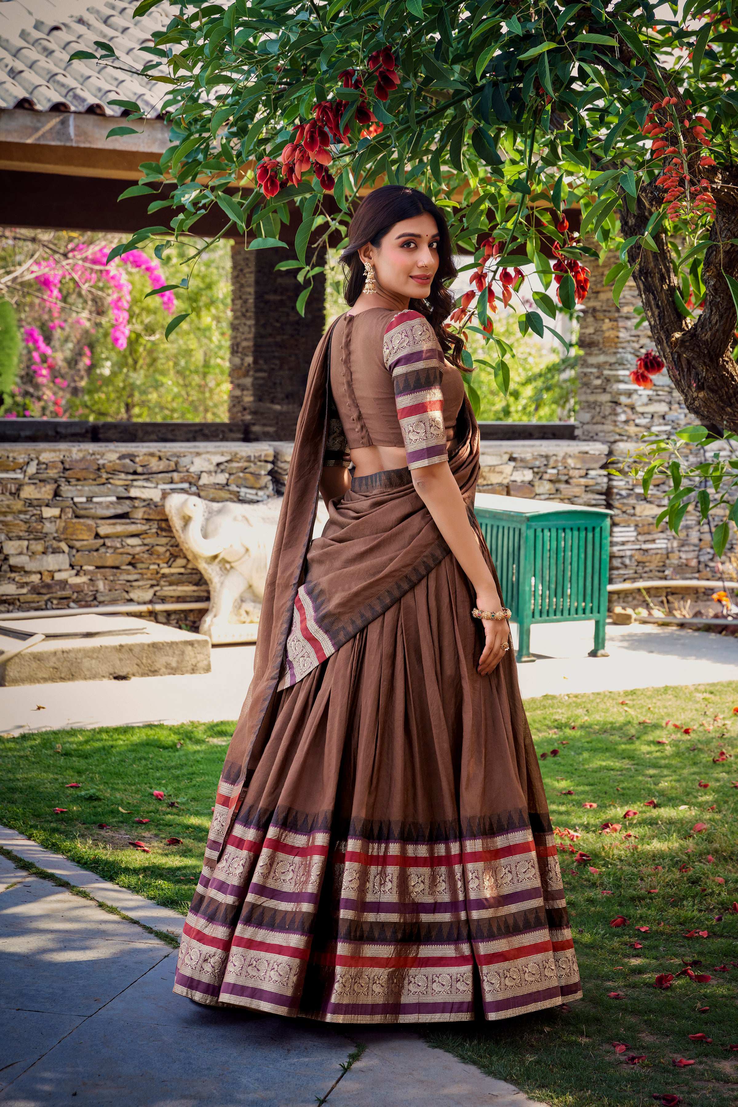 Evanik Women Pure Chanderi Plain With Zari Weaving Work Border Stitched Lehenga With Unstitched Blouse Dupatta(Up to 42)